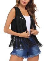 Women's Solid Fringe Trim Open Front Vest Jacket, Casual Sleeveless Outerwear for Spring, Ladies Clothes for Daily Wear, Wome...