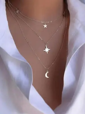 Women's Elegant Star & Moon Design Layered Necklace for Gift, Fashion Accessories For Party, Trendy Necklace for Daily Wear, ...