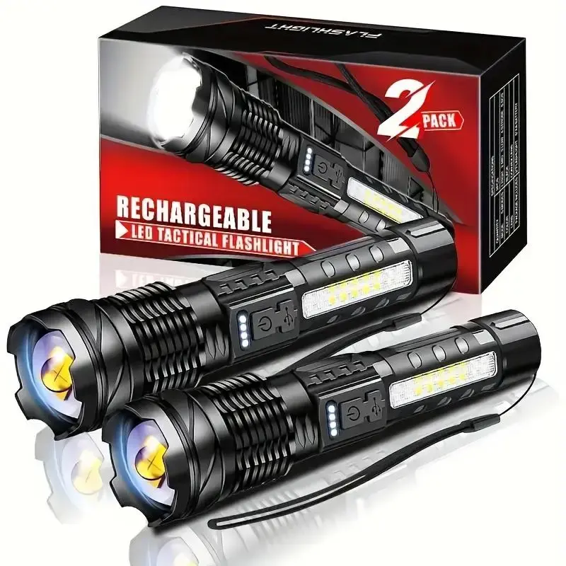 LED Rechargeable Zoom Tactical Flashlights, Portable LED Flashlight, Durable Waterproof LED Light for Outdoor Hiking Camping,...