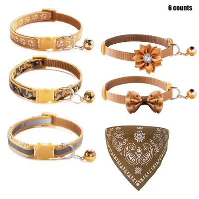 Adjustable Safety Pet Collar with Bell, 6 Counts/set Reflective Soft Nylon Cat Collar with Buckle, Pet Supplies for Outdoor W...