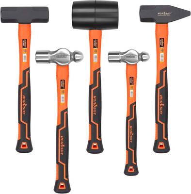 HORUSDY 5-Piece Hammer Set, 16oz Ball Pein Hammer  32oz Ball Pein Hammer  32oz Rubber Mallet  3lb Sledge Hammer  3lbCros
