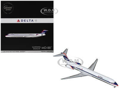 McDonnell Douglas MD-88 Commercial Aircraft Delta Air Lines (N925DL) White with Blue Stripes and Tail Gemini 200 Series 1/200...
