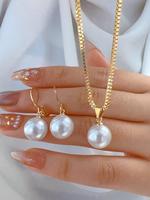 Elegant Faux Pearl Decorated Jewelry Set, Including Pendant Necklace & Dangle Earrings, Fashion Jewelry Accessories for Women...
