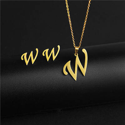 Golden Stainless Steel Initial Letter Jewelry Set