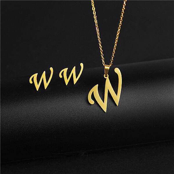 Golden Stainless Steel Initial Letter Jewelry Set
