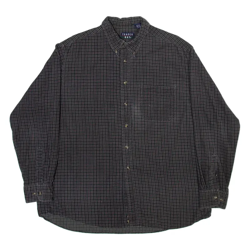 TRADER BAY Mens Shirt Grey Check Long Sleeve L