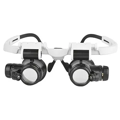 Head Mounted Magnifying Glass, 2 LED Head-Mounted Illuminating Microscope, Headworn Magnifying Glass for Clock & Watch Mainte...