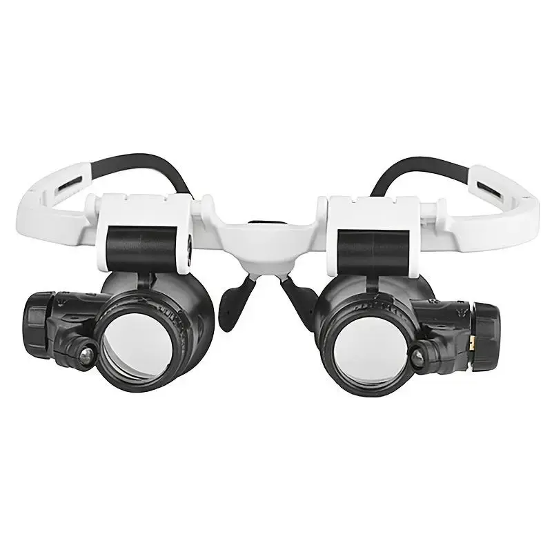 Head Mounted Magnifying Glass, 2 LED Head-Mounted Illuminating Microscope, Headworn Magnifying Glass for Clock & Watch Mainte...