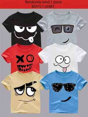 Boys' Summer Fashion Long Sleeve T-Shirt, Random Style Print Tee, Casual Fitted Design, Comfortable & Versatile Gift Idea