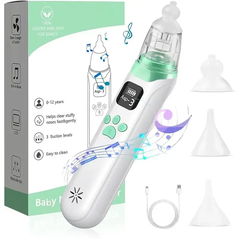 Electric Baby Nasal Aspirator, Rechargeable Nose Suction Tool with 3 Silicone Tips, Baby Nose Sucker with Pause & Music & Lig...