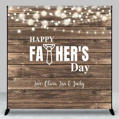 Brown Wood Ball Lights Custom Fathers Day Backdrop - Aperturee