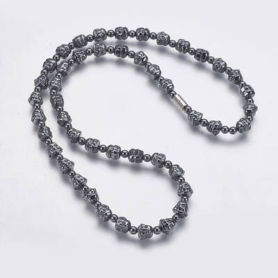 Non-magnetic Synthetic Hematite Mala Beads Necklaces