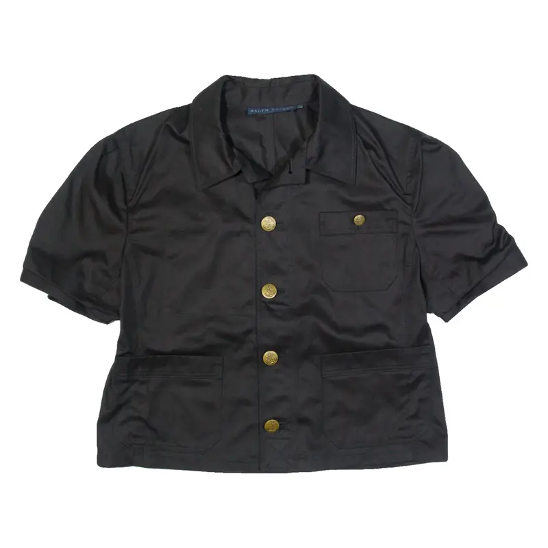 RALPH LAUREN Womens Cropped Shirt Black Collared UK 12