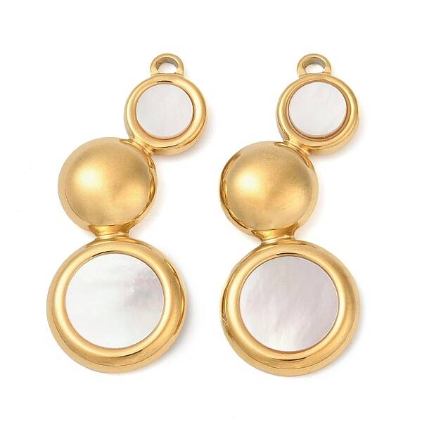 304 Stainless Steel Natural White Shell Pendants