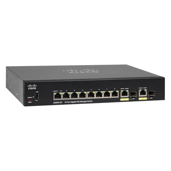 SG350-10P-K9-EU Cisco SG350-10P 8-Port PoE+ 2-Port SFP Layer 3 Switch