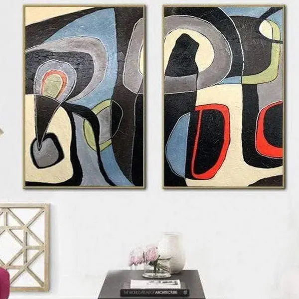Original Set Of 2 Paintings On Canvas Abstract Artwork Colorful Wall Art Oversized | MATTER OF TIME