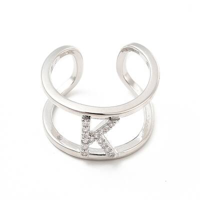 Clear Cubic Zirconia Initial Letter Open Cuff Ring