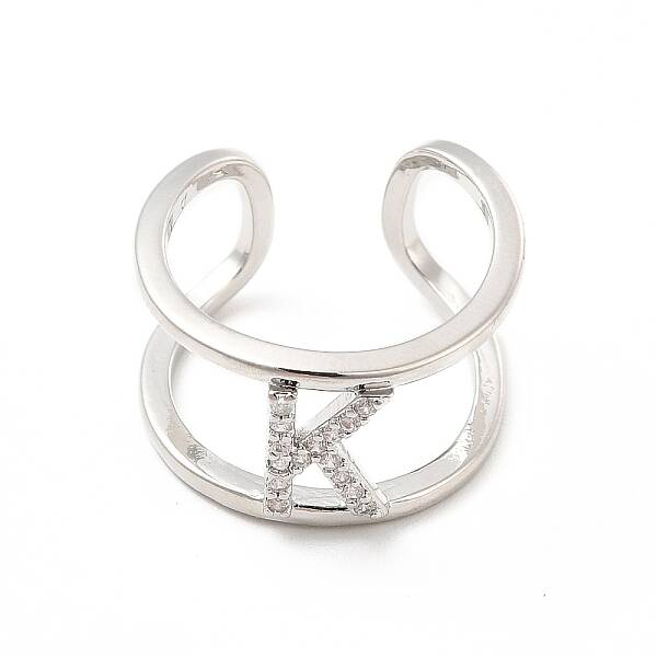 Clear Cubic Zirconia Initial Letter Open Cuff Ring