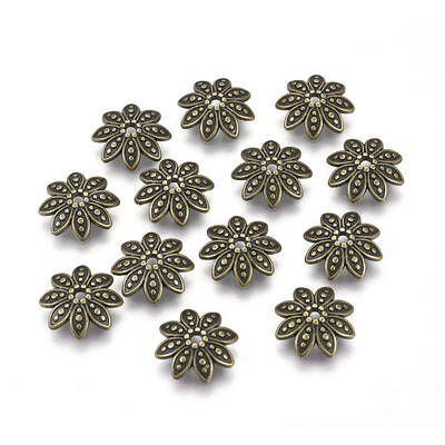 8-Petal Tibetan Style Alloy Flower Bead Caps