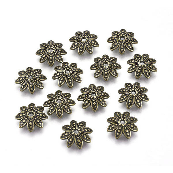 8-Petal Tibetan Style Alloy Flower Bead Caps