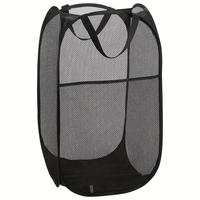 Mesh Pop Up Laundry Hamper, 1 Count Collapsible Laundry Basket with Portable Handles, Folding Clothes Hampers with Side Pocke...