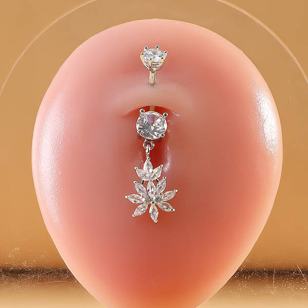 316L Surgical Stainless Steel Micro Pave Clear Cubic Zirconia Belly Rings