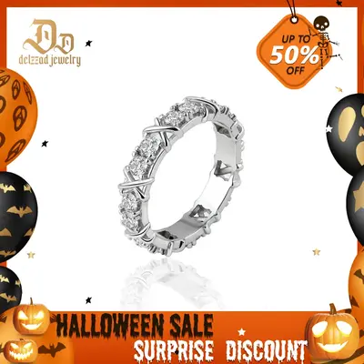 Delazzad S925 VVS Synthetic Moissanite Cross Eternity Ring Gift For Wedding Anniversary