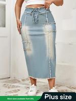 【Plus Size】 Raw Hem Denim Skirt, Casual Fashion Denim Skirt for Daily Outdoor Wear, Women Plus Clothing for Summer, Women...