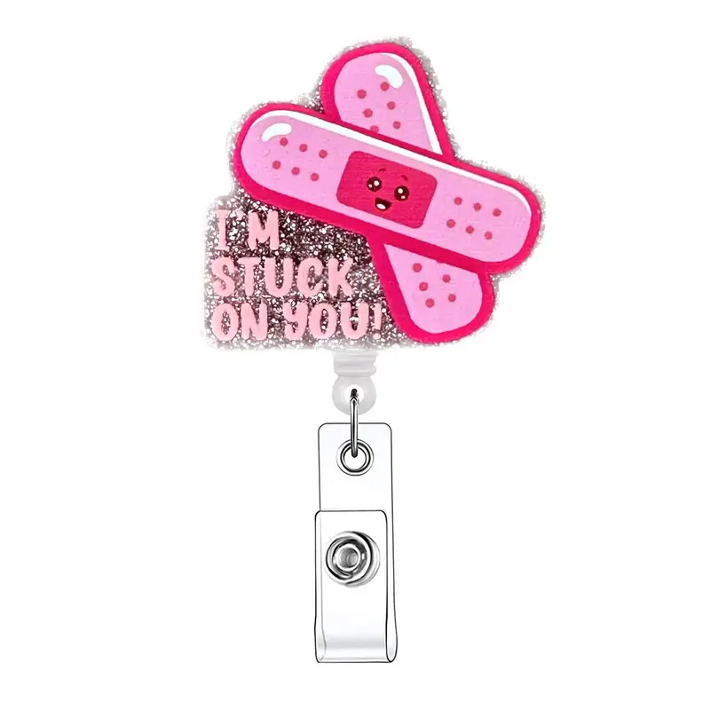 Cartoon Band Aid Design Badge Holder, 1 Count Portable Identification Badge Reel, Name Badge Holder for Nurse Doctor Student...
