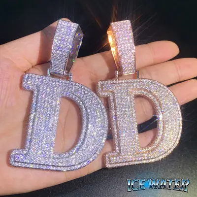 ICE WATER Large Letter zirconia Alphbet Pendant For DIY Hip Hop Couple