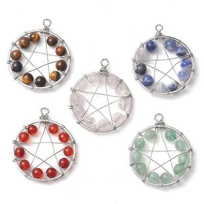 Copper Wire Wrapped Natural Gemstone Beaded Pendants
