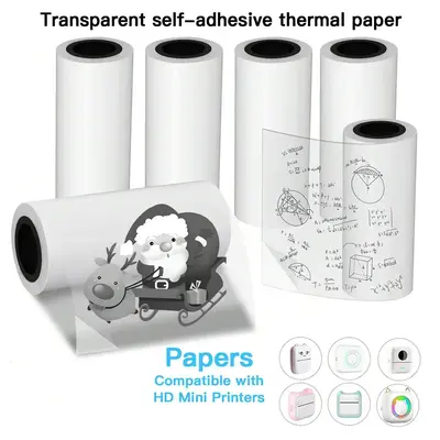 Transparent Thermal Printing Paper, 2/3/6 Counts Clear Mini Printing Paper, Self Adhesive Label Paper for Portable Wireless M...