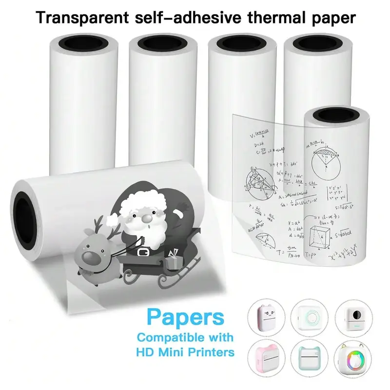 Transparent Thermal Printing Paper, 2/3/6 Counts Clear Mini Printing Paper, Self Adhesive Label Paper for Portable Wireless M...