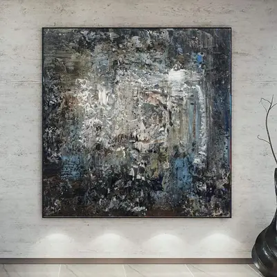 Large Oil Painting on Canvas Dark Wall Art White Painting Palette Knife Artwork Abstract Expressionism Painting Wall Hanging ...