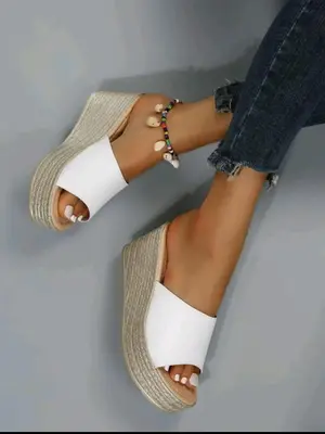 Summer 2024 Women's Simple Plain High Heel Wedge Sandals Slippers, Thick Platform Slide Sandals for Summer, Fashion All-match...