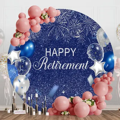 Blue Sky Balloon Sparkling Round Birthday Backdrop - Aperturee