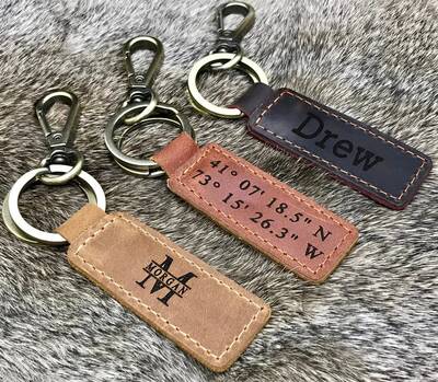 Personalized Leather Keychain - Custom Keychains - Laser Engraved Keychain , Real Leather, Same Day Shipping, Free Shipping U...