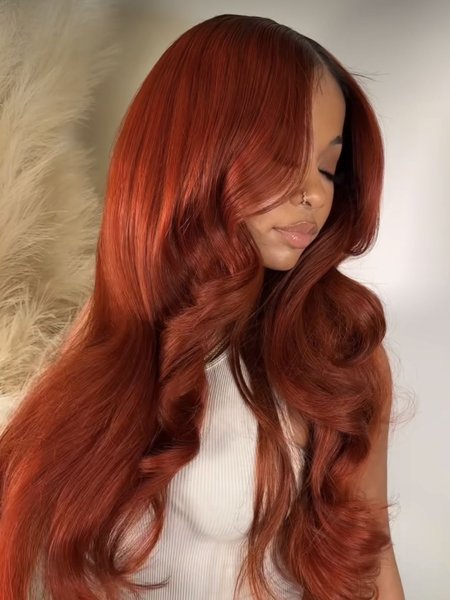 13x4 Lace Front Auburn and Ginger Mix Color Straight Human Hair Wig 150% Density