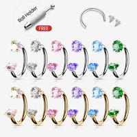 Titanium 20G/18G Horseshoe Nose Ring(Free Ball Holder) Internally Threaded Gems,Earring Daith Cartilage Helix,Piercing Jewelr...