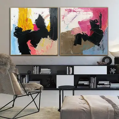 Large Colorful Paintings on Canvas Vibrant Wall Art Personalized Painting 40x80 Art Diptych Wall Art for Aesthetic Room Decor...