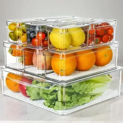 Clear Refrigerator Storage Box (1 Set), Reusable Refrigerator Storage Box with Lid, Refrigerator Egg Storage Box, Kitchen U...