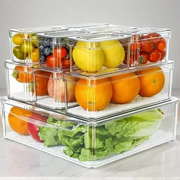 Clear Refrigerator Storage Box (1 Set), Reusable Refrigerator Storage Box with Lid, Refrigerator Egg Storage Box, Kitchen U...