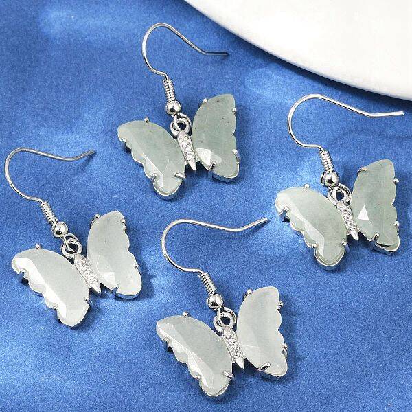 Natural Green Aventurine Brass Dangle Earrings