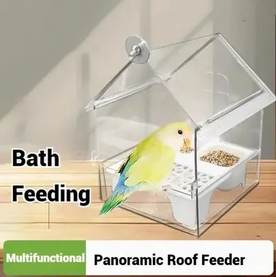 Spill Proof&Non Spur External Shower Box - Suitable for Cockatiels, Peony, Xuan Feng, Little Sun Birds - parrot bathtub feede...