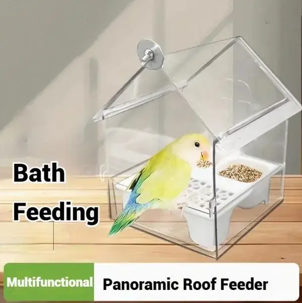 Spill Proof&Non Spur External Shower Box - Suitable for Cockatiels, Peony, Xuan Feng, Little Sun Birds - parrot bathtub feede...
