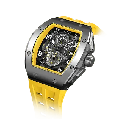 TSAR BOMBA Men's Luxury Quartz Chronograph Watch | Silver Yellow | Tonneau Stainless Steel Case | Sapphire Glass | 50M Waterp...