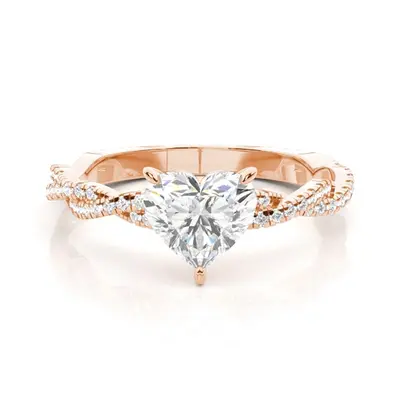 10K Rose Gold 0.75 to 3.25 CT.T.W. Heart Lab Created Diamond 4 Prong Setting Side Stone Engagement Band IGI Certified