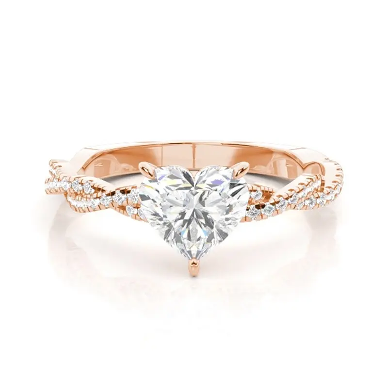 10K Rose Gold 0.75 to 3.25 CT.T.W. Heart Lab Created Diamond 4 Prong Setting Side Stone Engagement Band IGI Certified