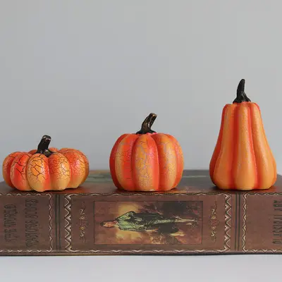 New Halloween Pumpkin Lantern Simulation Pumpkin LED Candle Lamp Resin Luminous Pumpkin | Color: Pumpkin | style: 3pcs set