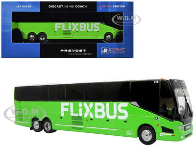 Prevost H3-45 Coach Bus FlixBus Green Limited Edition 1/87 (HO) Diecast Model by Iconic Replicas